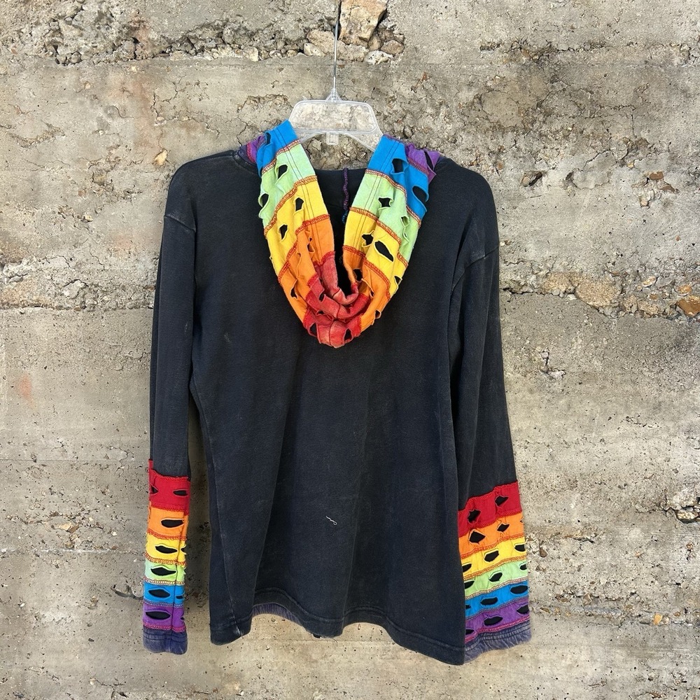 Rising International Womens XL Floral Stitched Razor Cut Boho Hippie Hoodie - Picture 7 of 7